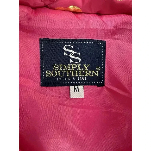 NEW TAGS Simply Southern Pink & Gold Elephant Puffer Vest Size Medium Full Zip - Picture 9 of 11